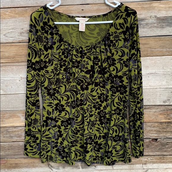 Sundance Tops - Sundance | Green Navy Velvet Long Sleeve Top L